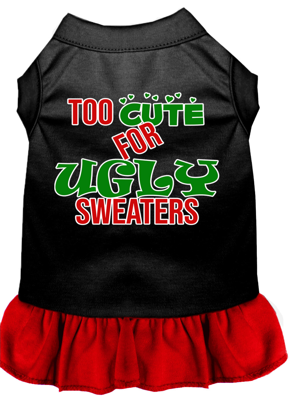 Too Cute for Ugly Sweaters Screen Print Dog Dress Black with Red 4X